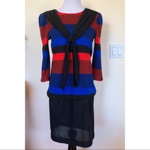 Vintage 80s Striped Sweater Dress With Scarf M